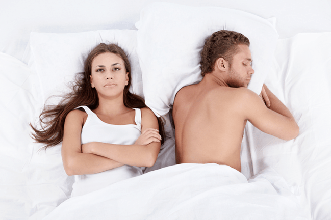 woman in bed with underpowered man